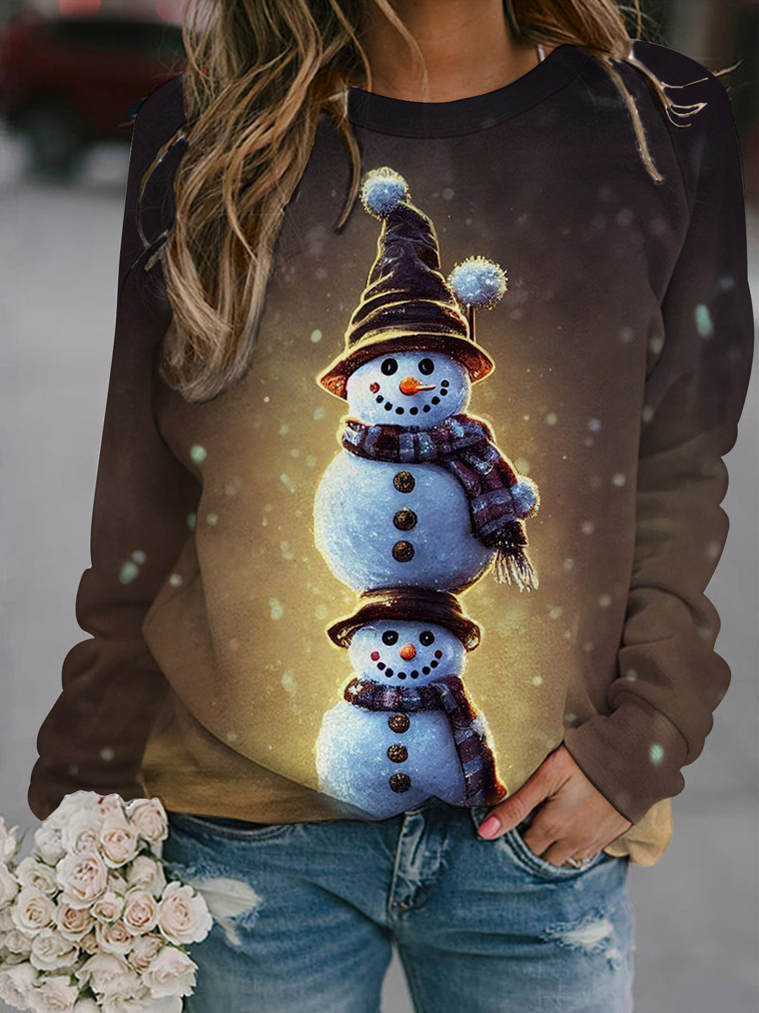 Women's Retro Snowman Long Sleeve Sweatshirt