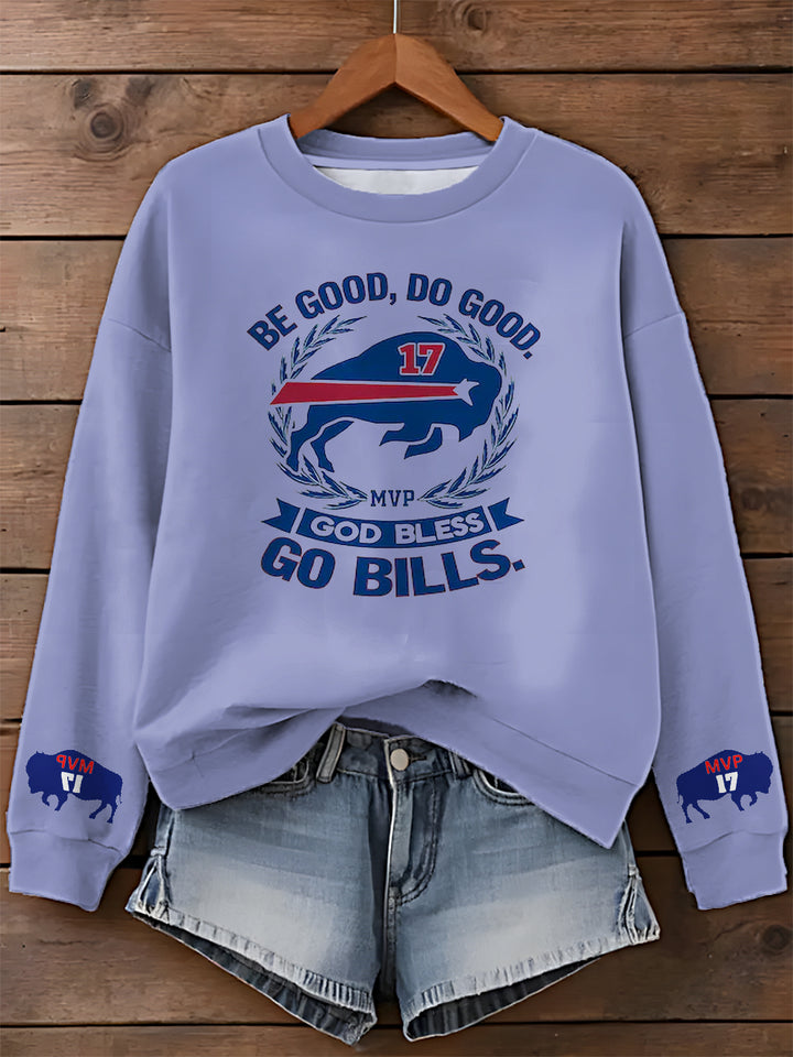 Be Good Do Good God Bless Go Bills Bedrucktes, langärmeliges Freizeitoberteil 