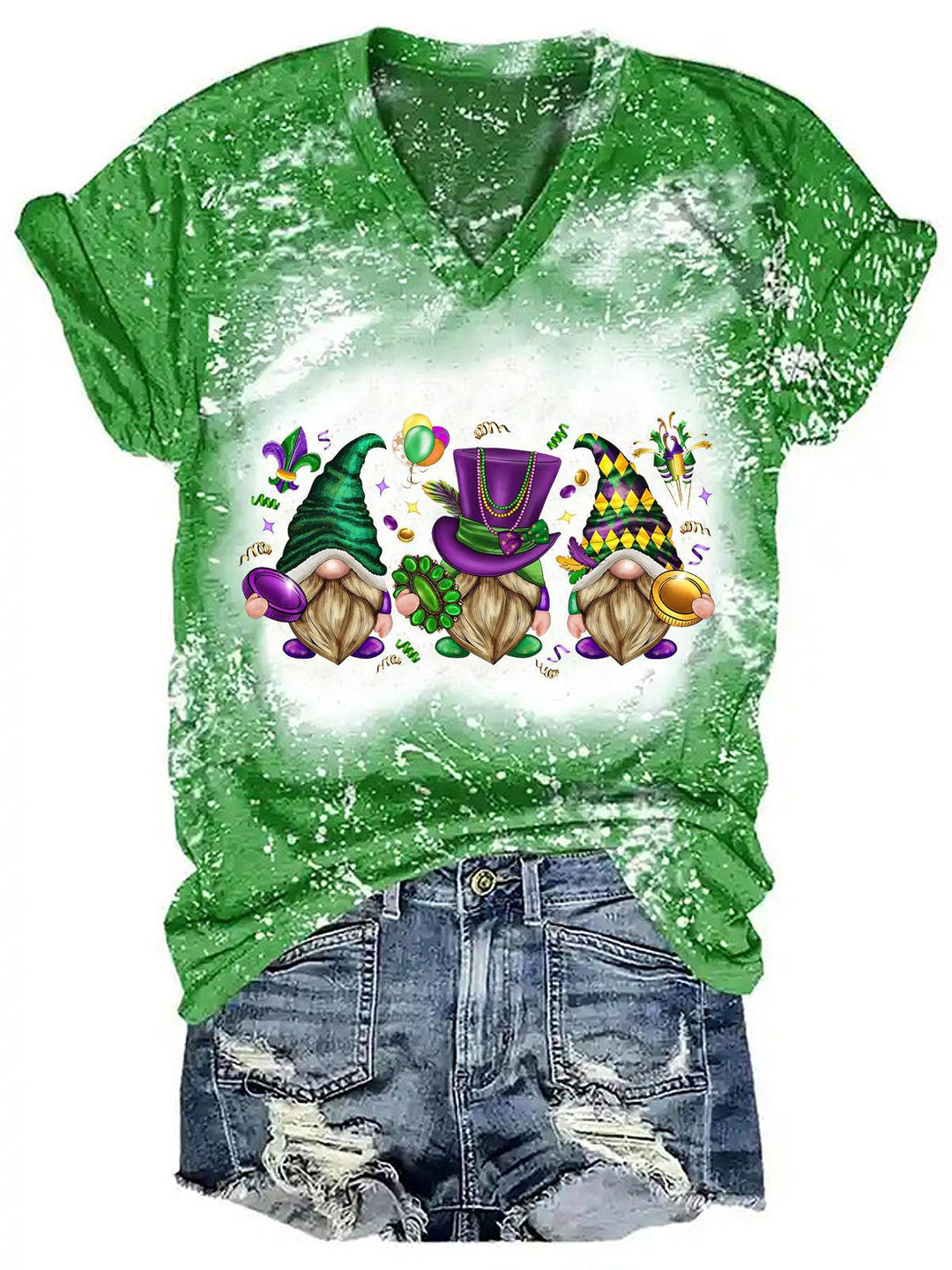 Mardi Gras Gnome Print Tie Dye Top