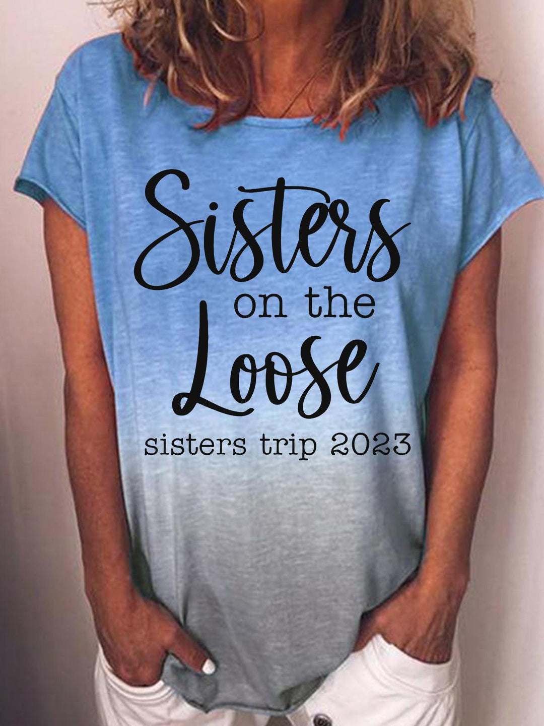 Sisters Trip 2023 Round Neck Gradient Print T-Shirt