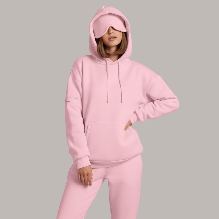 Airplane Mode Travel Hoodie Solid Color Women Comfort Travel Hoodie with Eyeshade Loose Pullover Fall Outfits steadfast