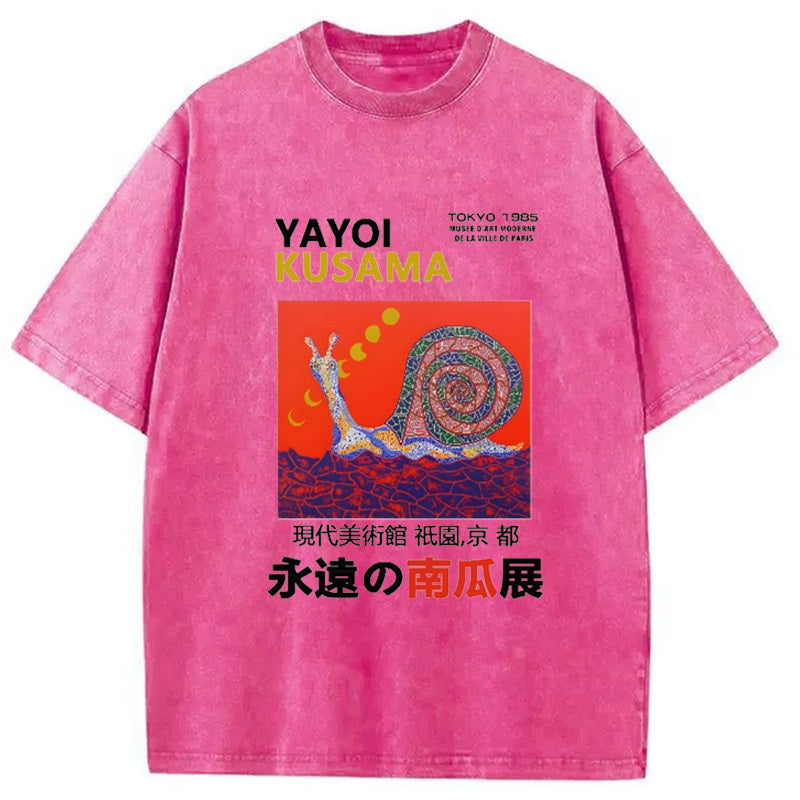 Yayoi Kusama Snail Vintage Design Washed Crew Neck T-Shirt