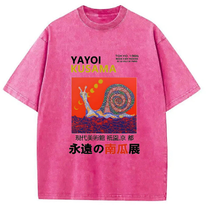 Yayoi Kusama Snail Vintage Design Washed Crew Neck T-Shirt