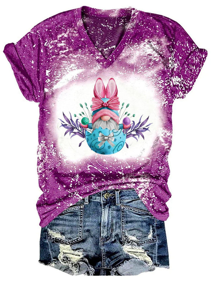 Women's Gnome Easter Egg Print Tie Dye T-Shirt