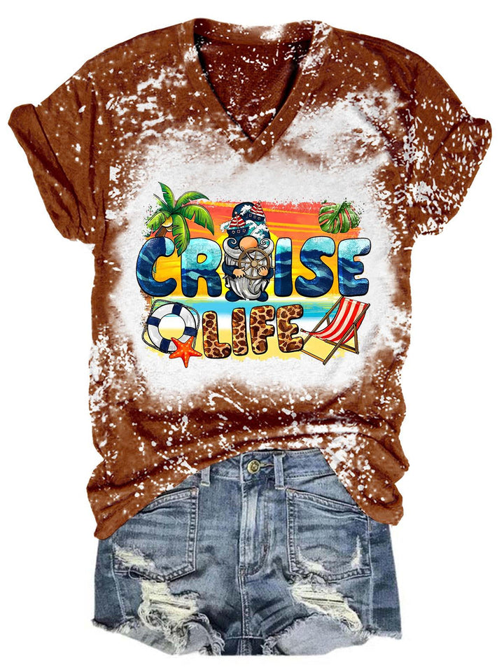 Cruise Life Gnome Tie Dye V Neck T-shirt