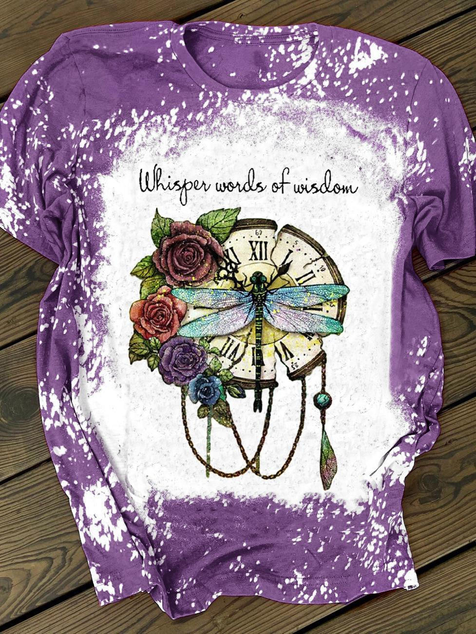 Whisper Words of Wisdom Dragonfly Floral Print Crew Neck T-shirt