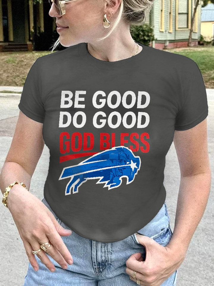 Be Good Do Good God Bless Go Bills Lässiges, kurzes, bauchfreies Kurzarm-T-Shirt