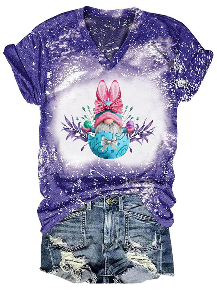 Women's Gnome Easter Egg Print Tie Dye T-Shirt