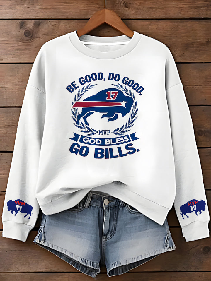 Be Good Do Good God Bless Go Bills Bedrucktes, langärmeliges Freizeitoberteil 