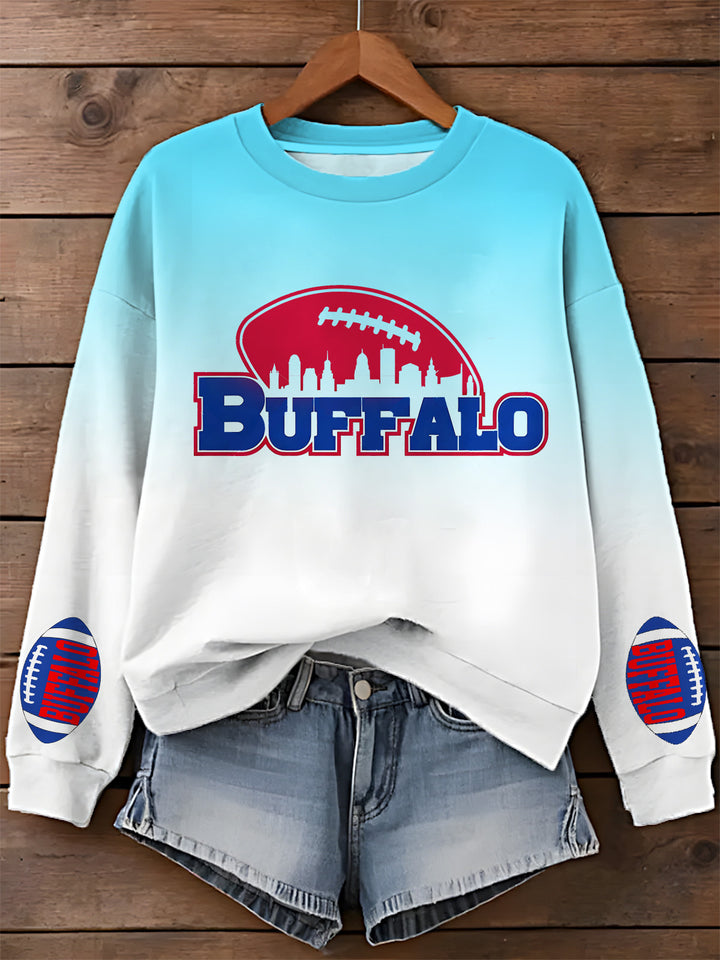 Buffalo Bills Football Gradient Printed Long Sleeve Casual Top