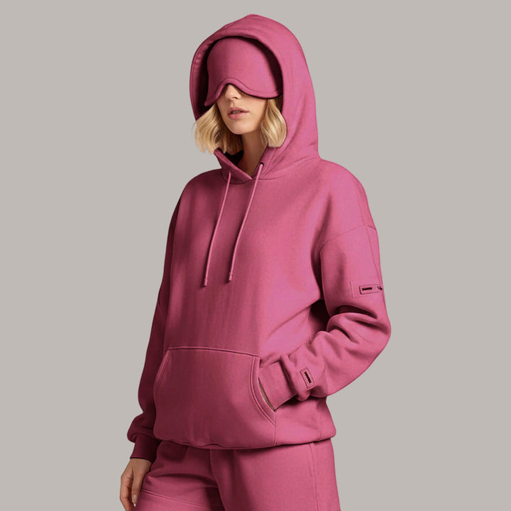 Airplane Mode Travel Hoodie Solid Color Women Comfort Travel Hoodie with Eyeshade Loose Pullover Fall Outfits steadfast