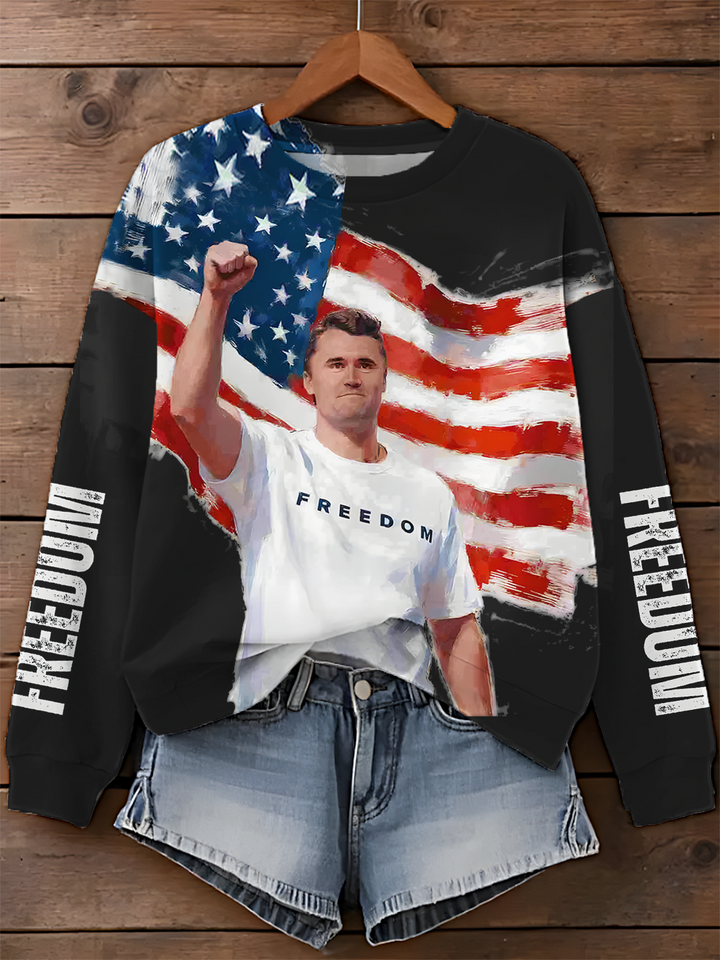 Charlie Kirk Patriotic Printed Long Sleeve Casual Top