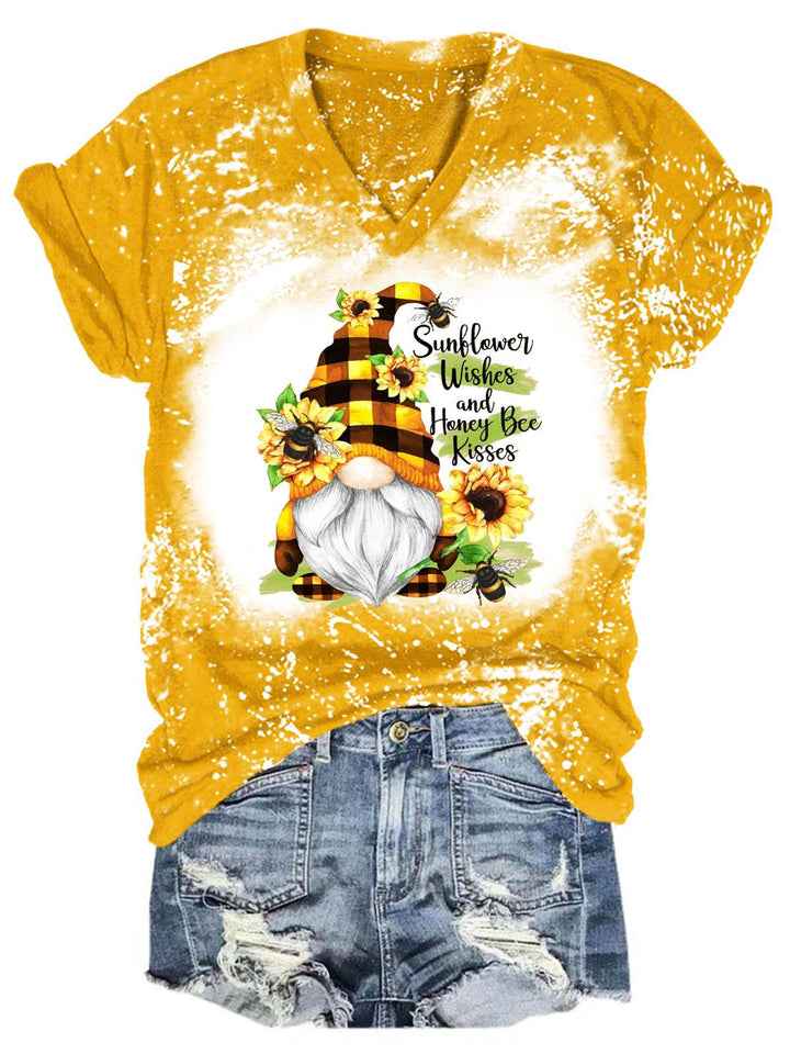 Women's Spring Gnome Sunflower Print Top