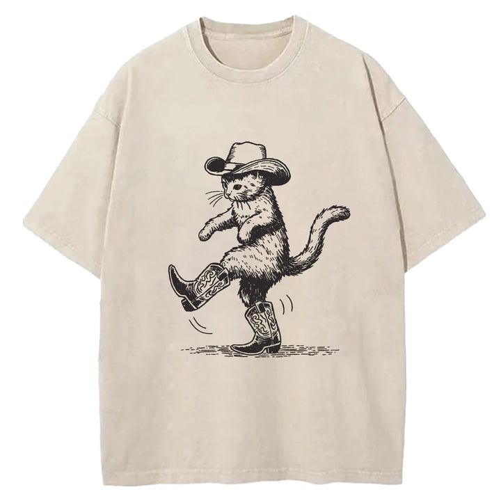 Western Cowboy Cat Retro T-shirt