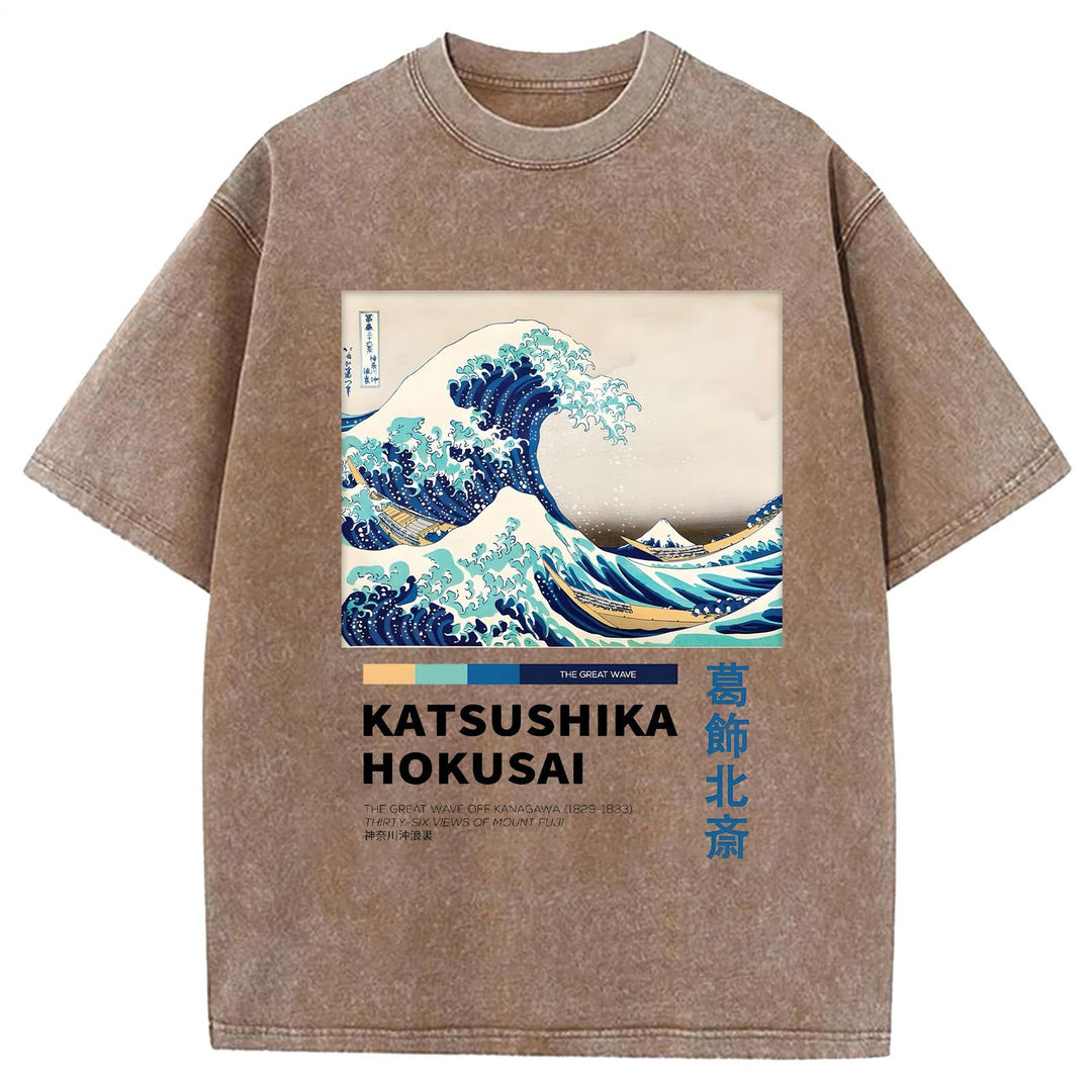 Katsushika Hokusai Wave Art Paint Retro T-shirt