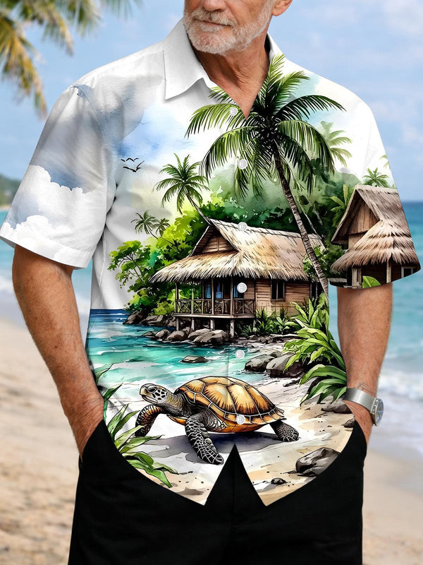 Hawaiian Coconut Tree Men's Pocket Short Sleeve Shirts