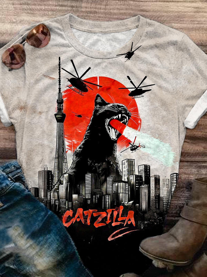 Cat Beast Helicopter City Poster Print T-shirt