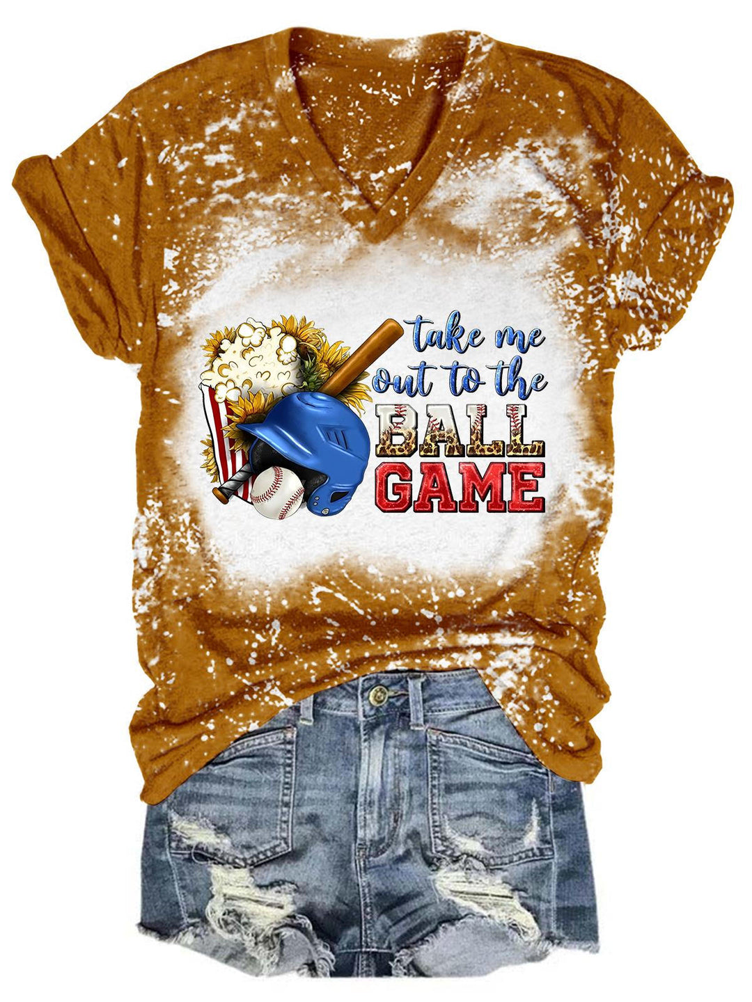 Take Me To The Ball Game Tie Dye V Neck T-shirt