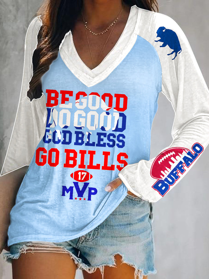 Buffalo Bills Football Print V-Neck Long Sleeve Top