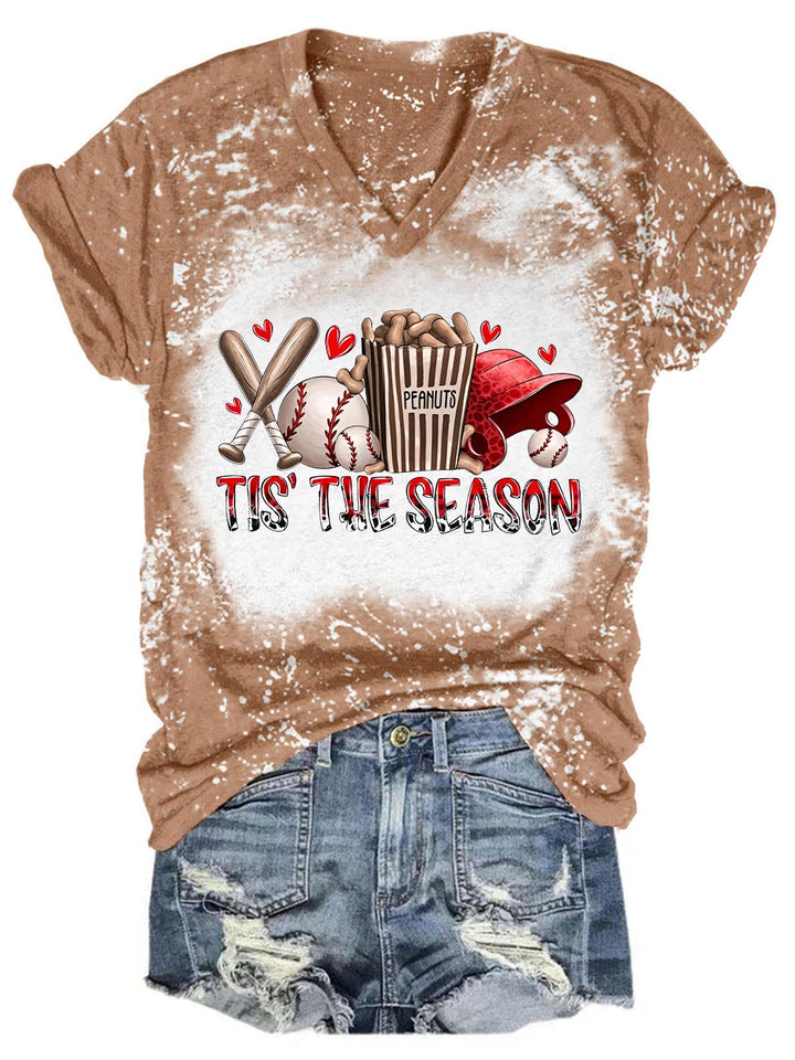 Tis' The Season Baseball Tie Dye V Neck T-shirt