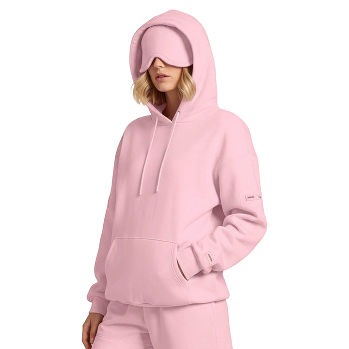 Airplane Mode Travel Hoodie Solid Color Women Comfort Travel Hoodie with Eyeshade Loose Pullover Fall Outfits steadfast