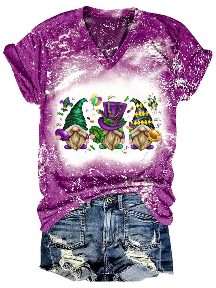 Mardi Gras Gnome Print Tie Dye Top