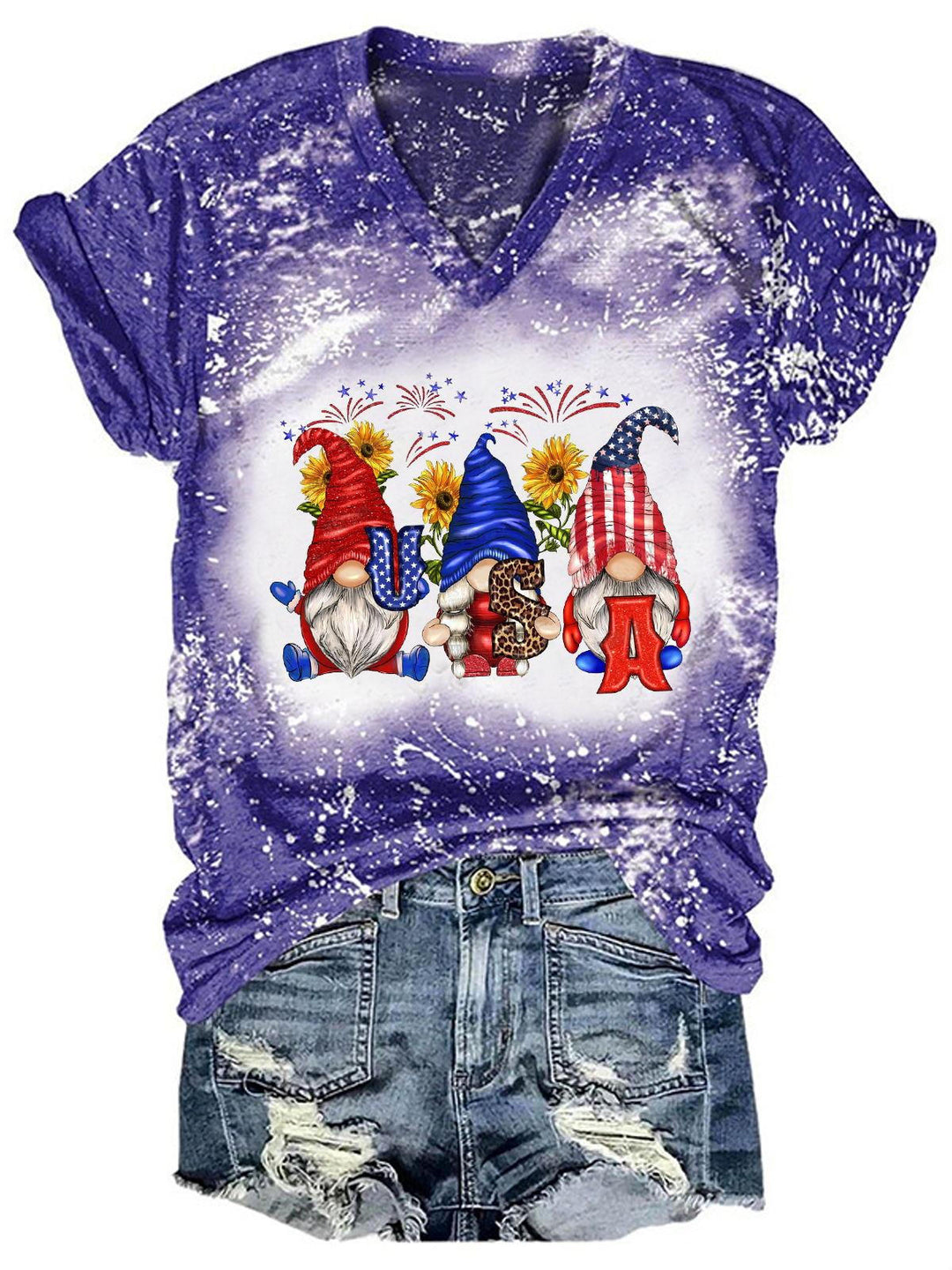 Women's Sunflower USA Gnome Print Glitter Top