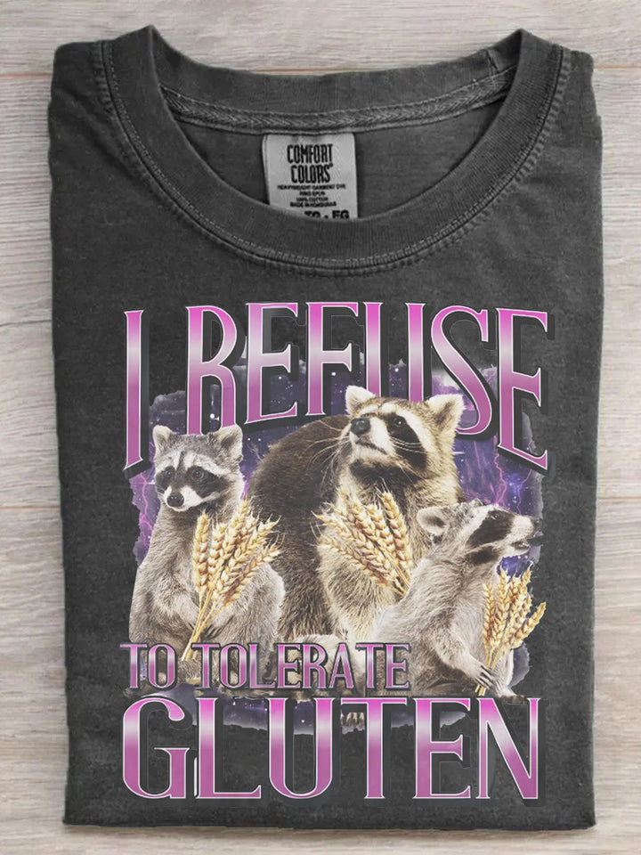 I Refuse To Tolerate Gluten Funny Raccoon Retro T-shirt