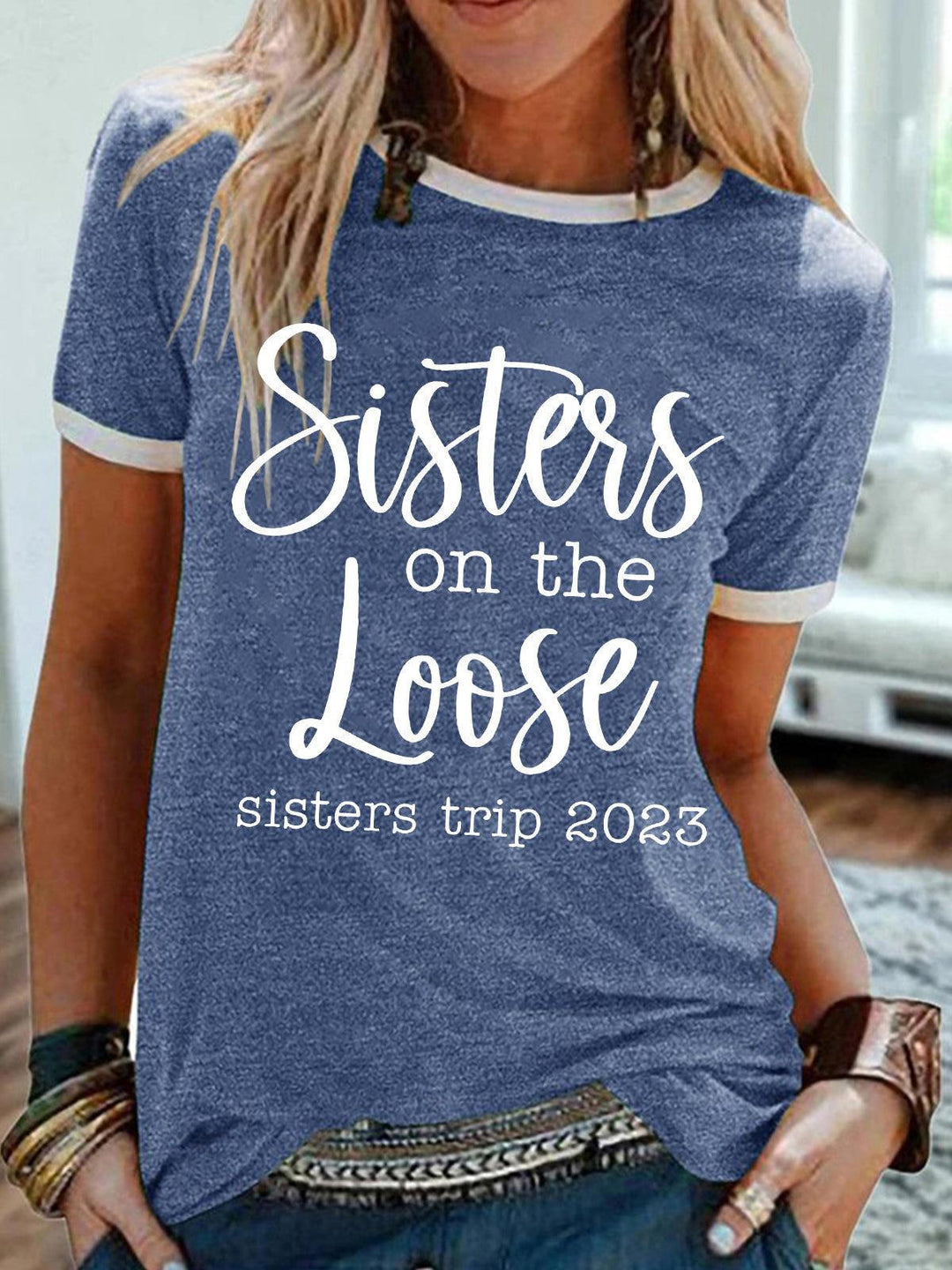 Sisters Print Crew Neck Tee