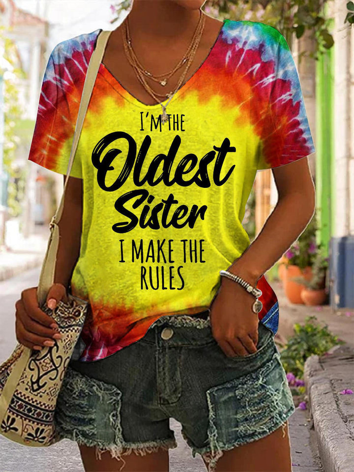 I'M THE OLDEST SISTER I MAKE THE RULES V Neck Short Sleeve T-Shirt