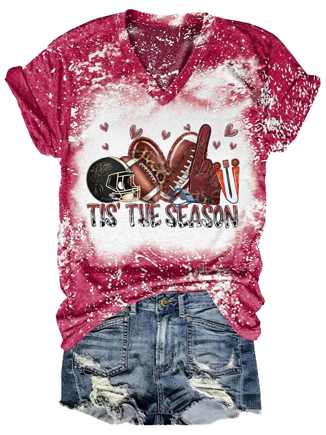 Tis' The Season Football Tie Dye V Neck T-shirt