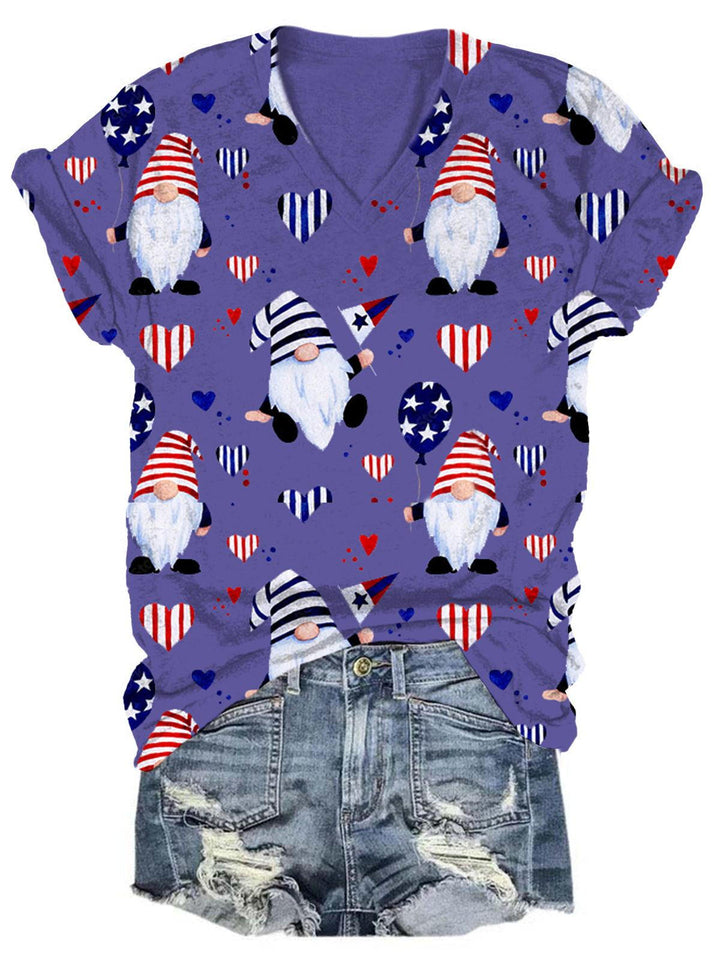 Women's American Flag Gnome Print Top1