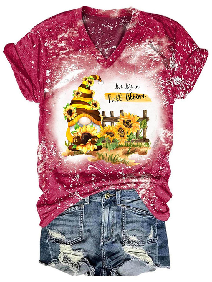 Gnome Sunflower Print Tie Dye Top