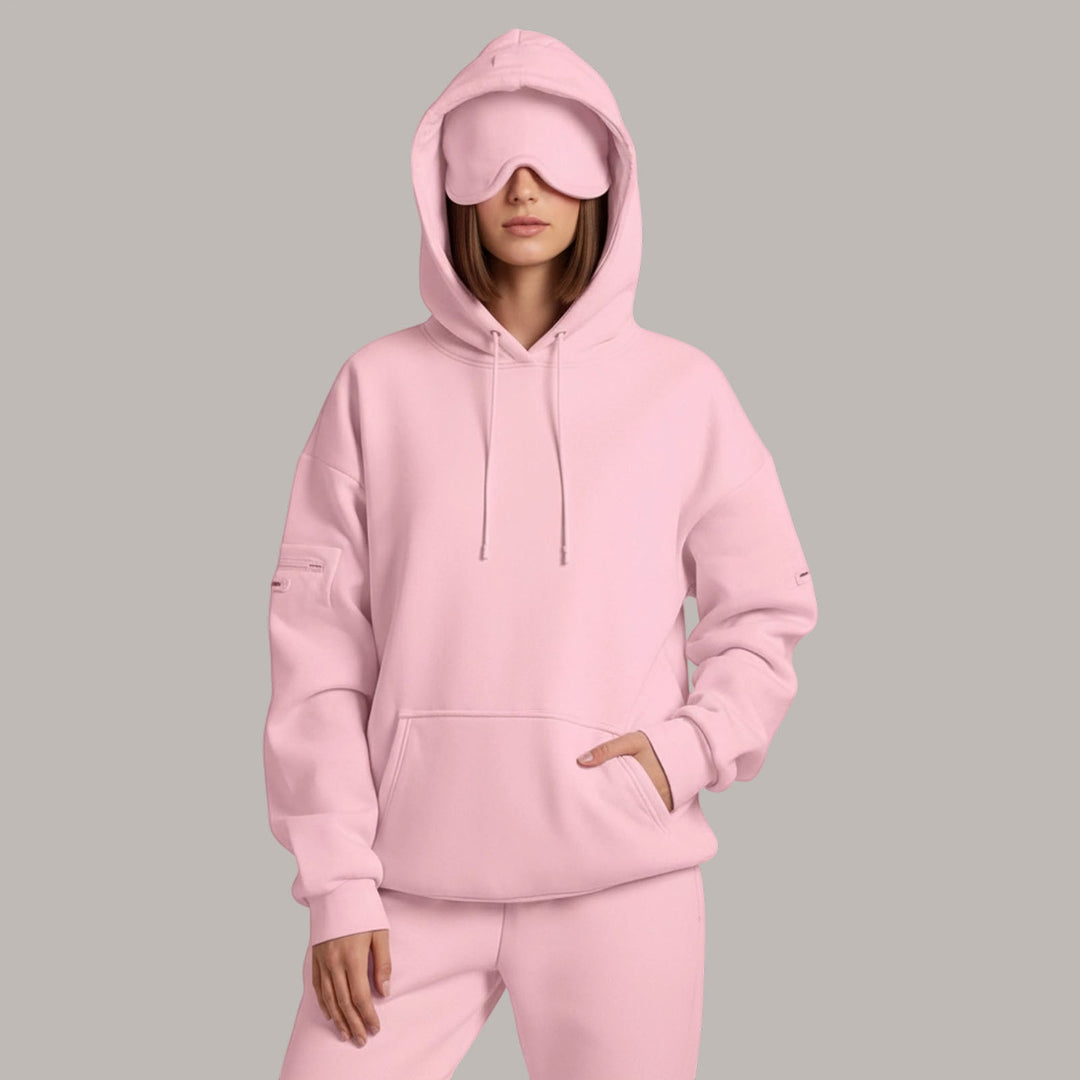 Airplane Mode Travel Hoodie Solid Color Women Comfort Travel Hoodie with Eyeshade Loose Pullover Fall Outfits steadfast