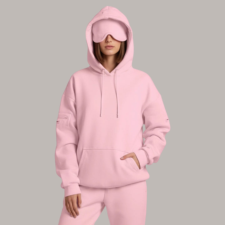 Airplane Mode Travel Hoodie Solid Color Women Comfort Travel Hoodie with Eyeshade Loose Pullover Fall Outfits steadfast