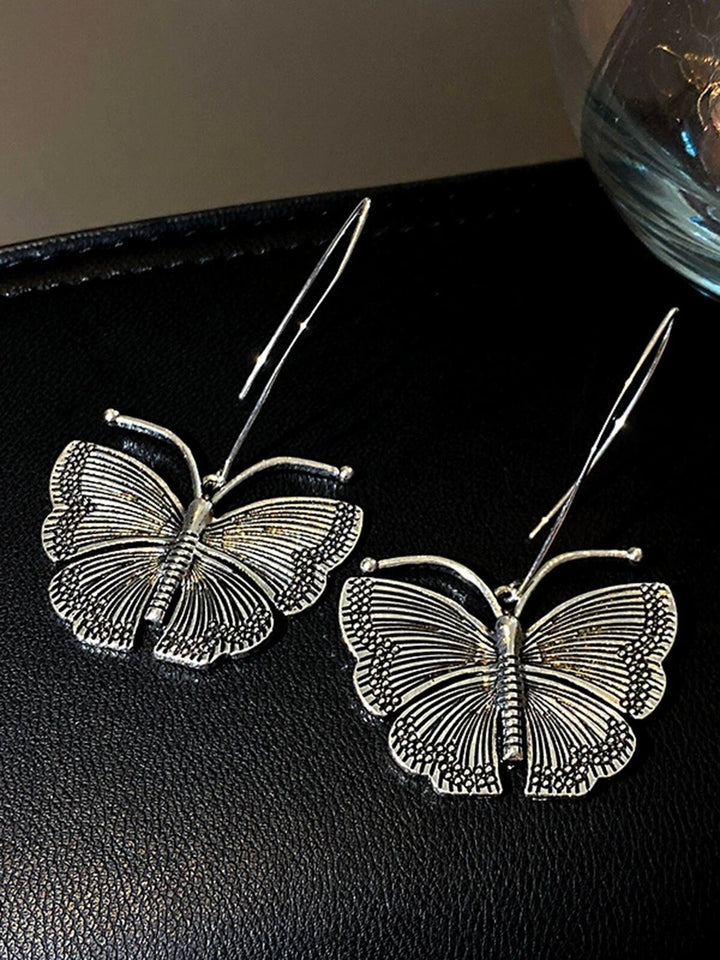 Vintage Butterfly Simple Earrings Metal Distressed Earrings