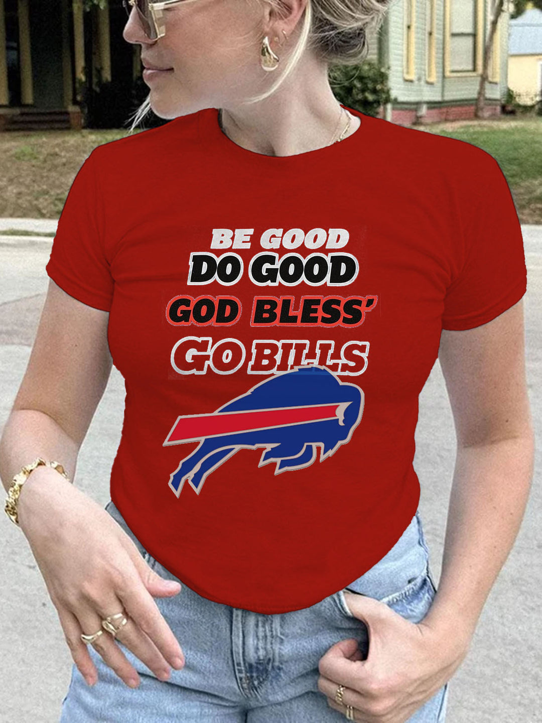 Sei gut, tu Gutes, Gott segne Go Bills, lässiges Kurzarm-T-Shirt