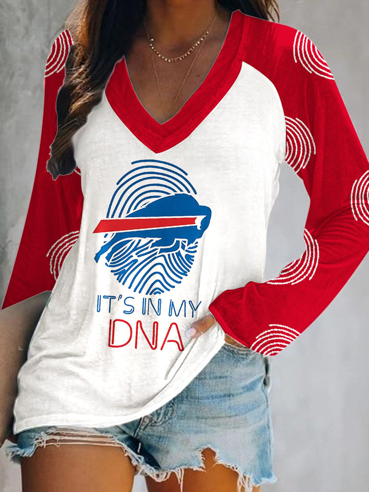 Buffalo Bills Football Print V-Neck Long Sleeve Top