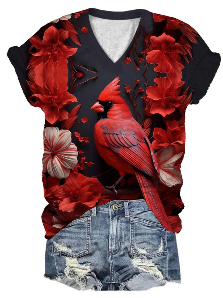 Women's Floral Cardinal Bird Print Top