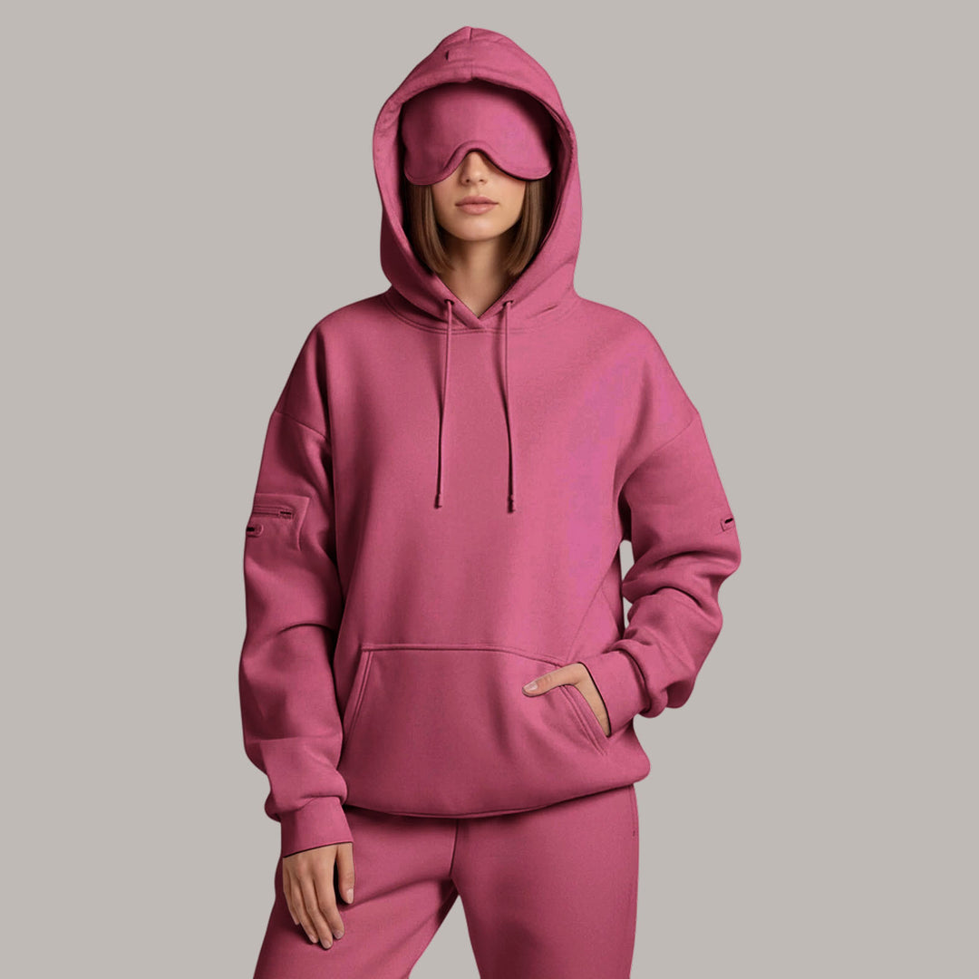 Airplane Mode Travel Hoodie Solid Color Women Comfort Travel Hoodie with Eyeshade Loose Pullover Fall Outfits steadfast