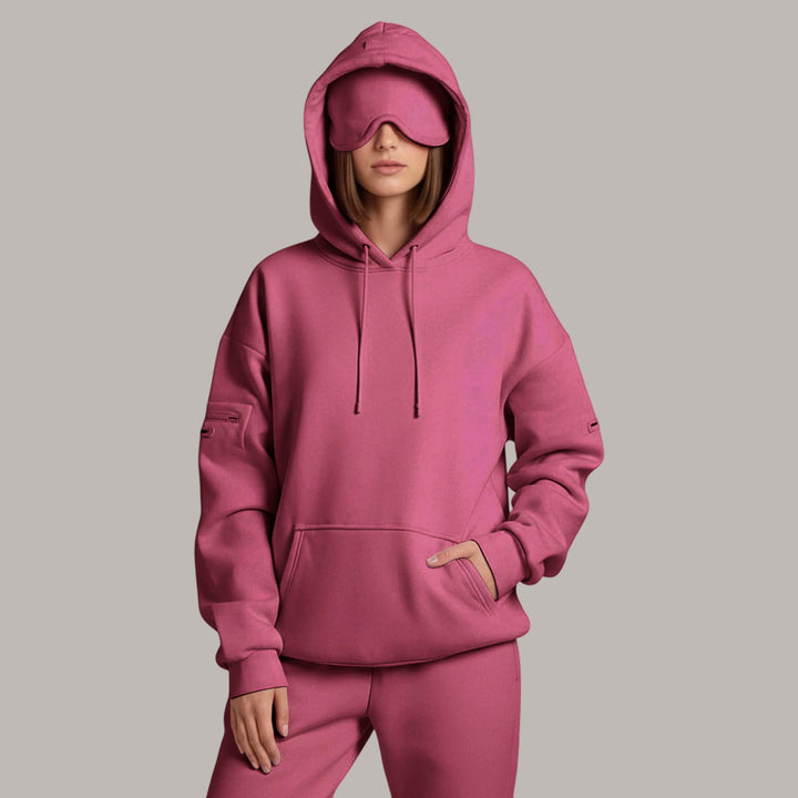 Airplane Mode Travel Hoodie Solid Color Women Comfort Travel Hoodie with Eyeshade Loose Pullover Fall Outfits steadfast