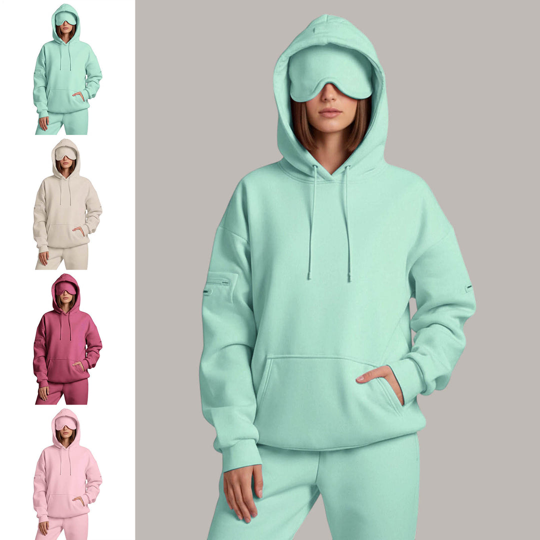 Airplane Mode Travel Hoodie Solid Color Women Comfort Travel Hoodie with Eyeshade Loose Pullover Fall Outfits steadfast