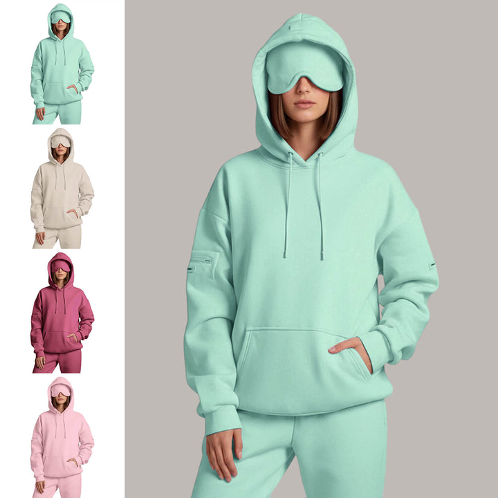 Airplane Mode Travel Hoodie Solid Color Women Comfort Travel Hoodie with Eyeshade Loose Pullover Fall Outfits steadfast
