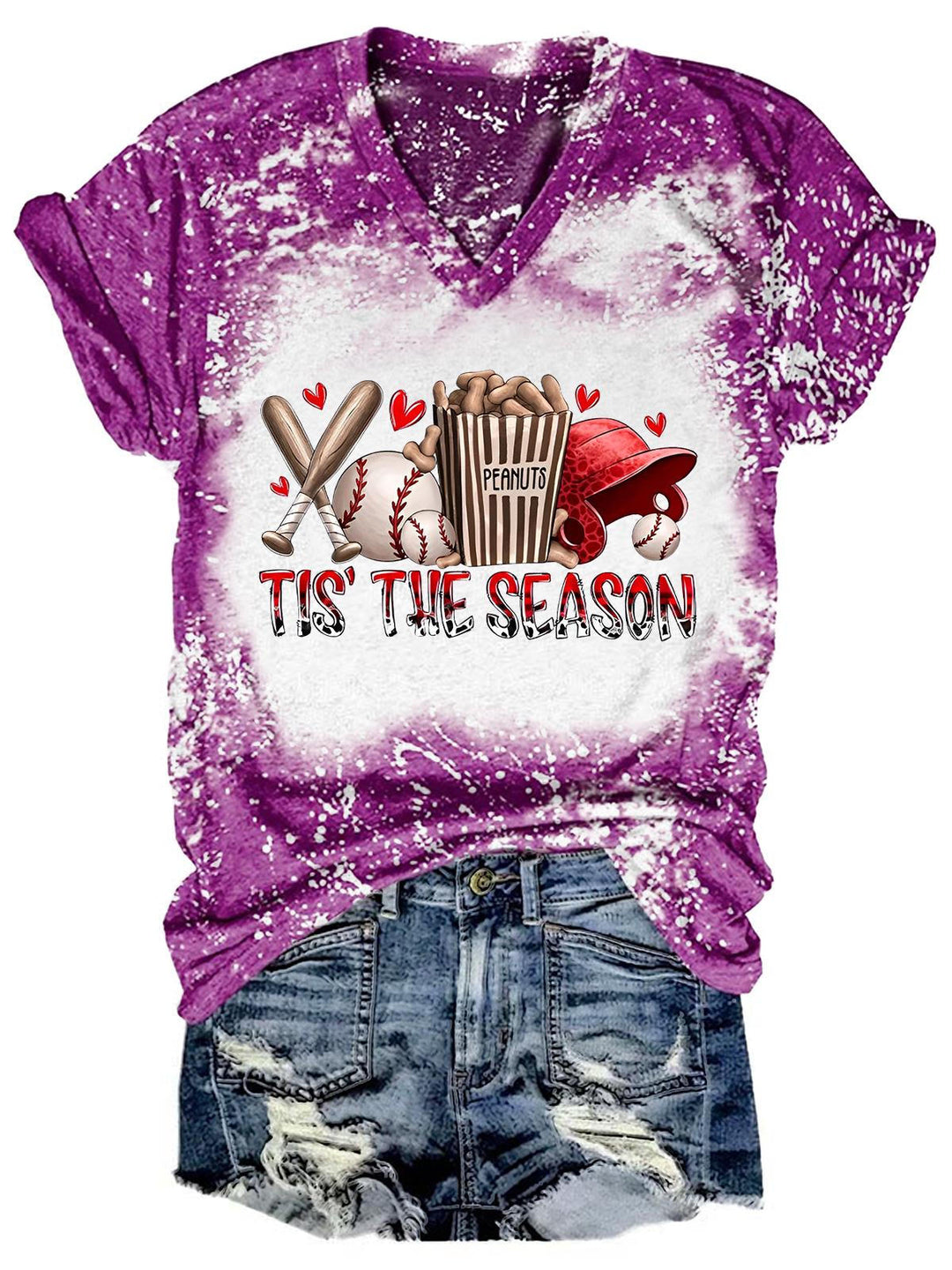 Tis' The Season Baseball Tie Dye V Neck T-shirt