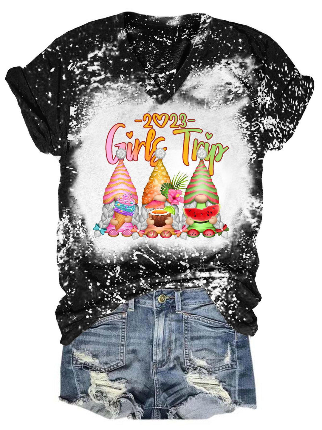 Girls Trip 2023 Gnome Print Tie Dye T-Shirt