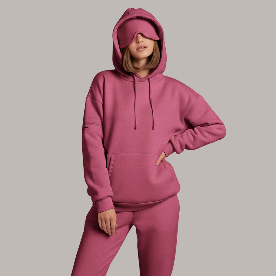 Airplane Mode Travel Hoodie Solid Color Women Comfort Travel Hoodie with Eyeshade Loose Pullover Fall Outfits steadfast