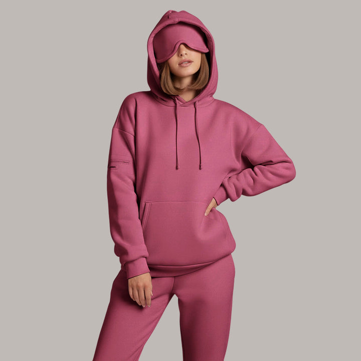 Airplane Mode Travel Hoodie Solid Color Women Comfort Travel Hoodie with Eyeshade Loose Pullover Fall Outfits steadfast