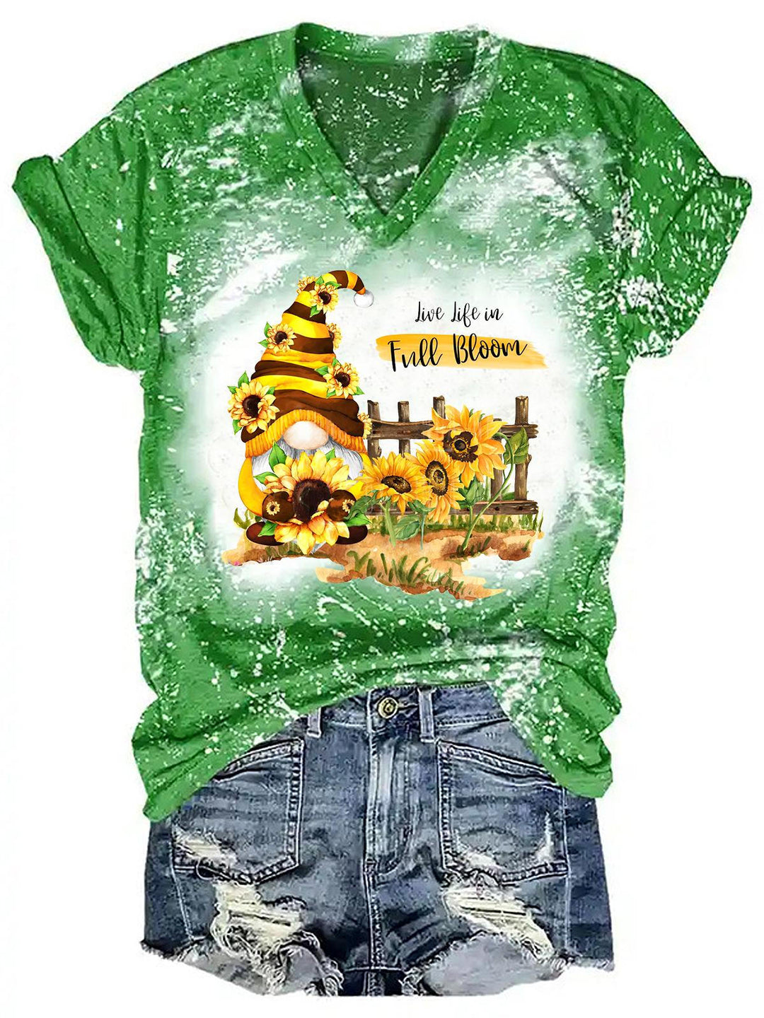 Gnome Sunflower Print Tie Dye Top