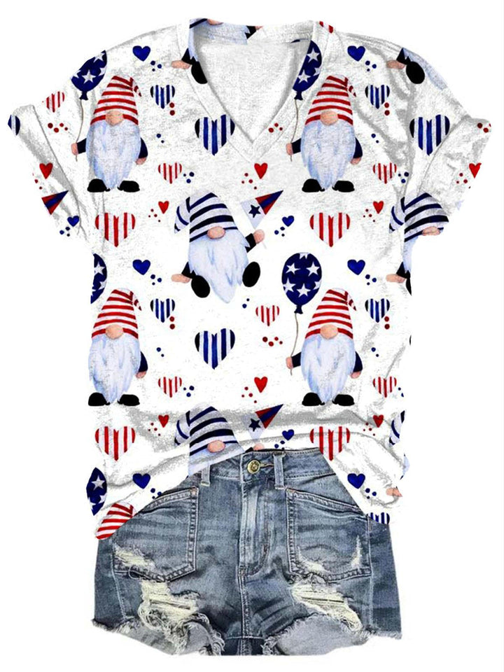 Women's American Flag Gnome Print Top1