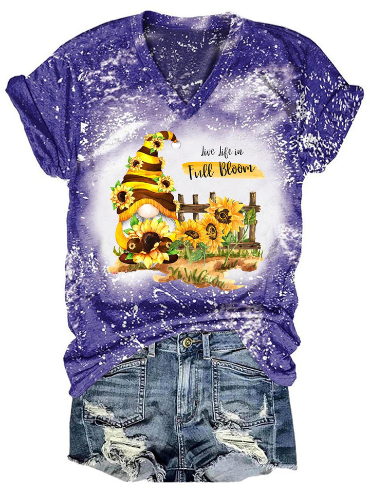 Gnome Sunflower Print Tie Dye Top